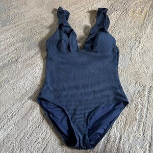 Sea Level Frill One Piece Swimsuit bathing suit blue ruffle 10
